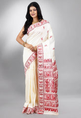 Off White Baluchari Pure Silk Saree with Blouse Piece - Adi Akshoy & Co.