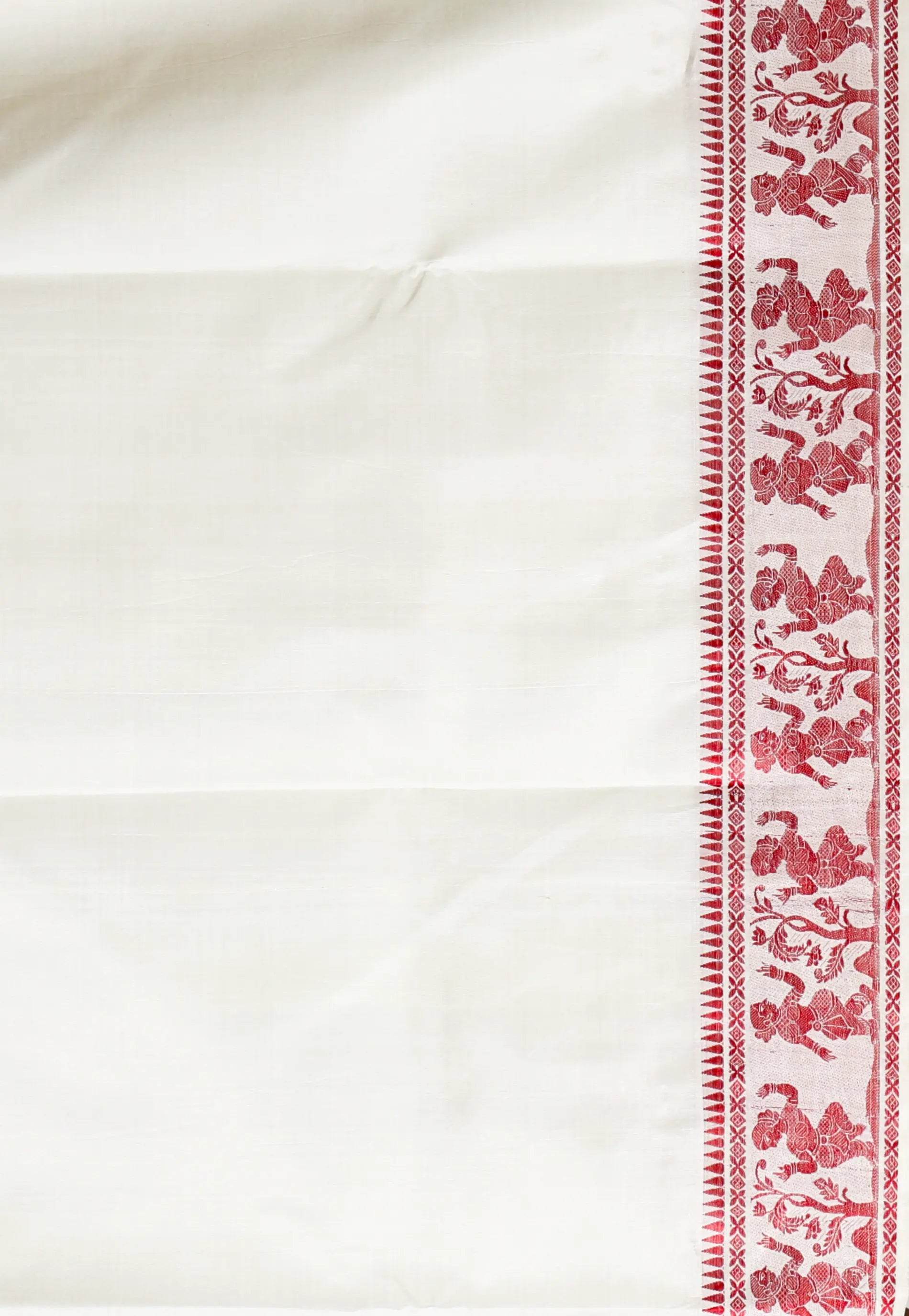 Off White Baluchari Pure Silk Saree with Blouse Piece - Adi Akshoy & Co.