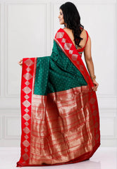 Bottle Green with Red Border Kanjivaram Silk Saree With Blouse Piece - Adi Akshoy & Co.