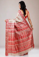 Light Grey Baluchari Pure Silk Saree with Blouse Piece - Adi Akshoy & Co.