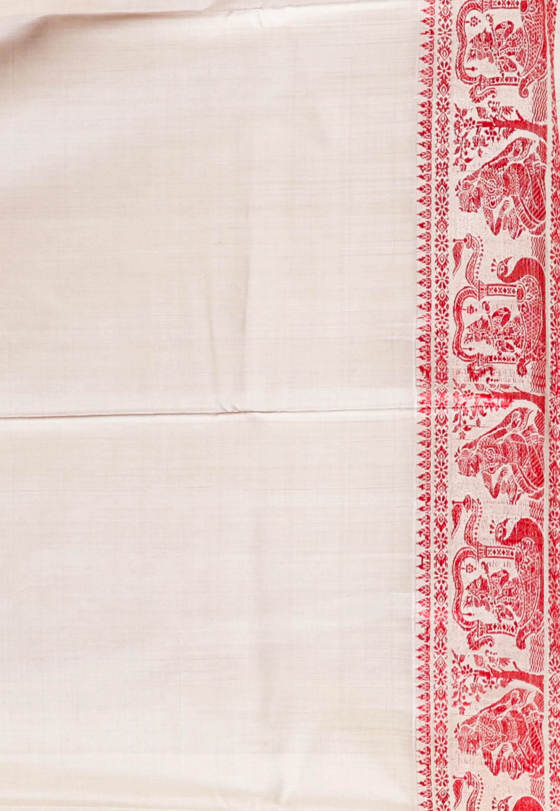 Light Grey Baluchari Pure Silk Saree with Blouse Piece - Adi Akshoy & Co.