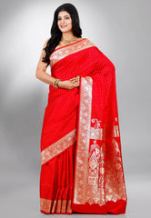 Red Wedding Banarasi Silk Saree with Blouse Piece - Adi Akshoy & Co.