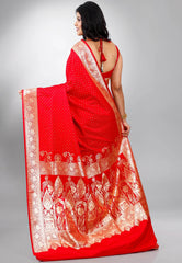 Red Wedding Banarasi Silk Saree with Blouse Piece - Adi Akshoy & Co.