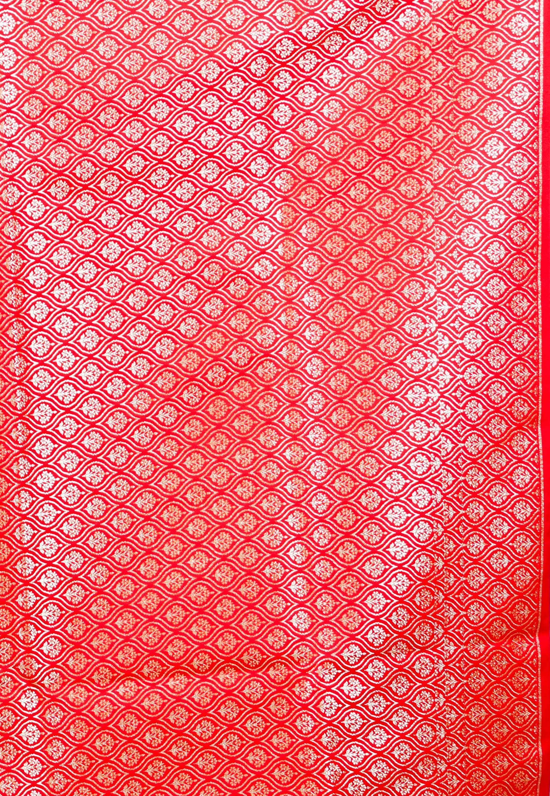 Red Wedding Banarasi Silk Saree with Blouse Piece - Adi Akshoy & Co.