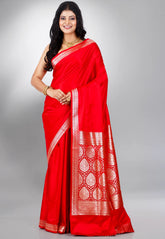 Red Wedding Banarasi Silk Saree with Blouse Piece