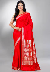 Red Wedding Banarasi Silk Saree with Blouse Piece