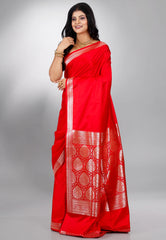 Red Wedding Banarasi Silk Saree with Blouse Piece