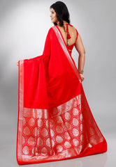 Red Wedding Banarasi Silk Saree with Blouse Piece