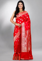Red Wedding Banarasi Silk Saree with Blouse Piece
