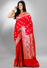 Red Wedding Banarasi Silk Saree with Blouse Piece
