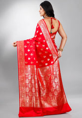 Red Wedding Banarasi Silk Saree with Blouse Piece