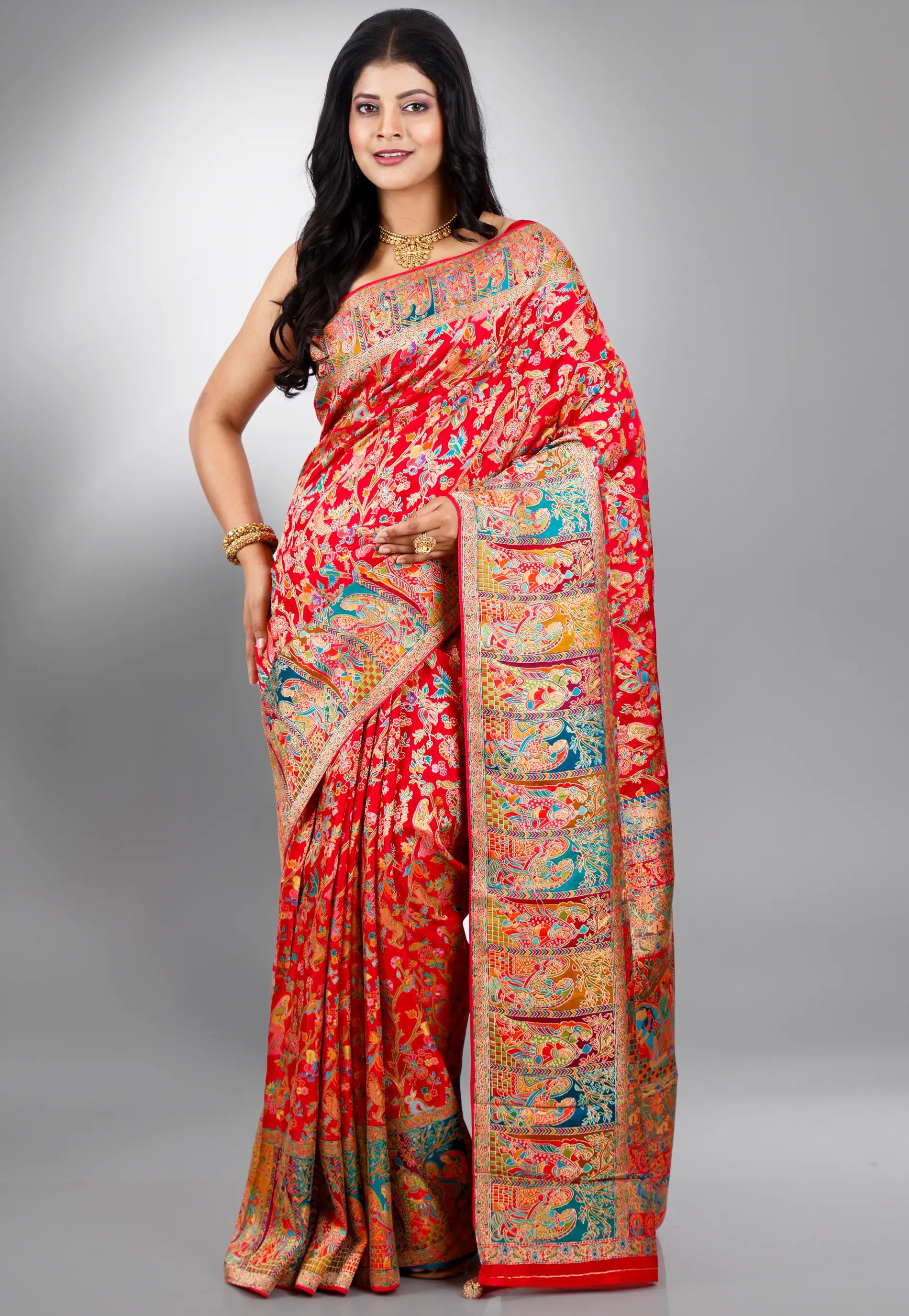 Red Kani Silk Saree With Blouse Piece