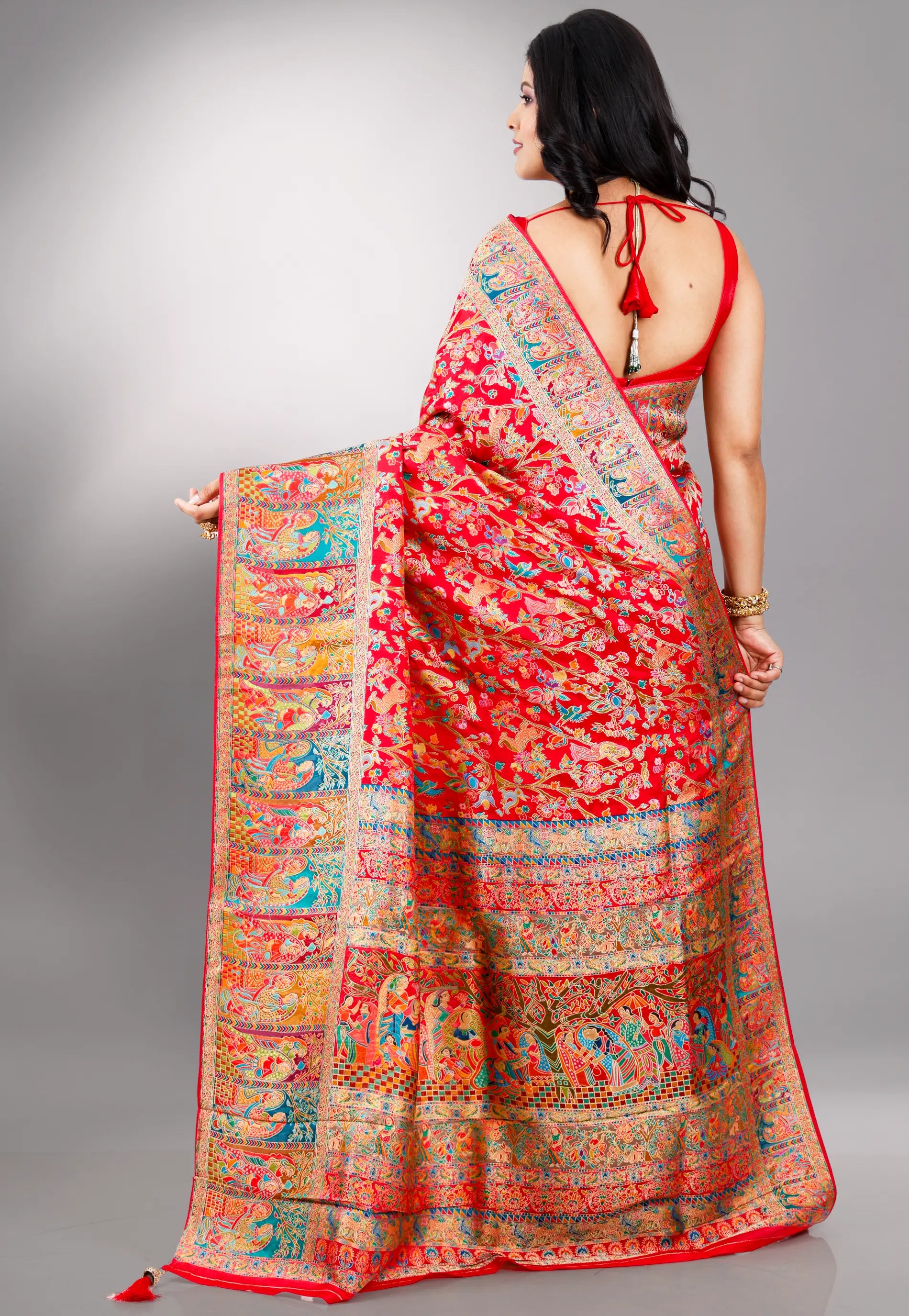 Red Kani Silk Saree With Blouse Piece