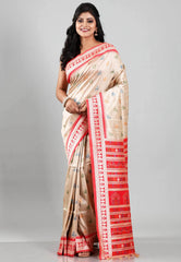 Tussar Colour Silk with Red Border Tussar with Blouse Piece - Adi Akshoy & Co.
