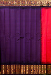 Red with Blue Border Gadwal Pure Silk Saree With Blouse Piece