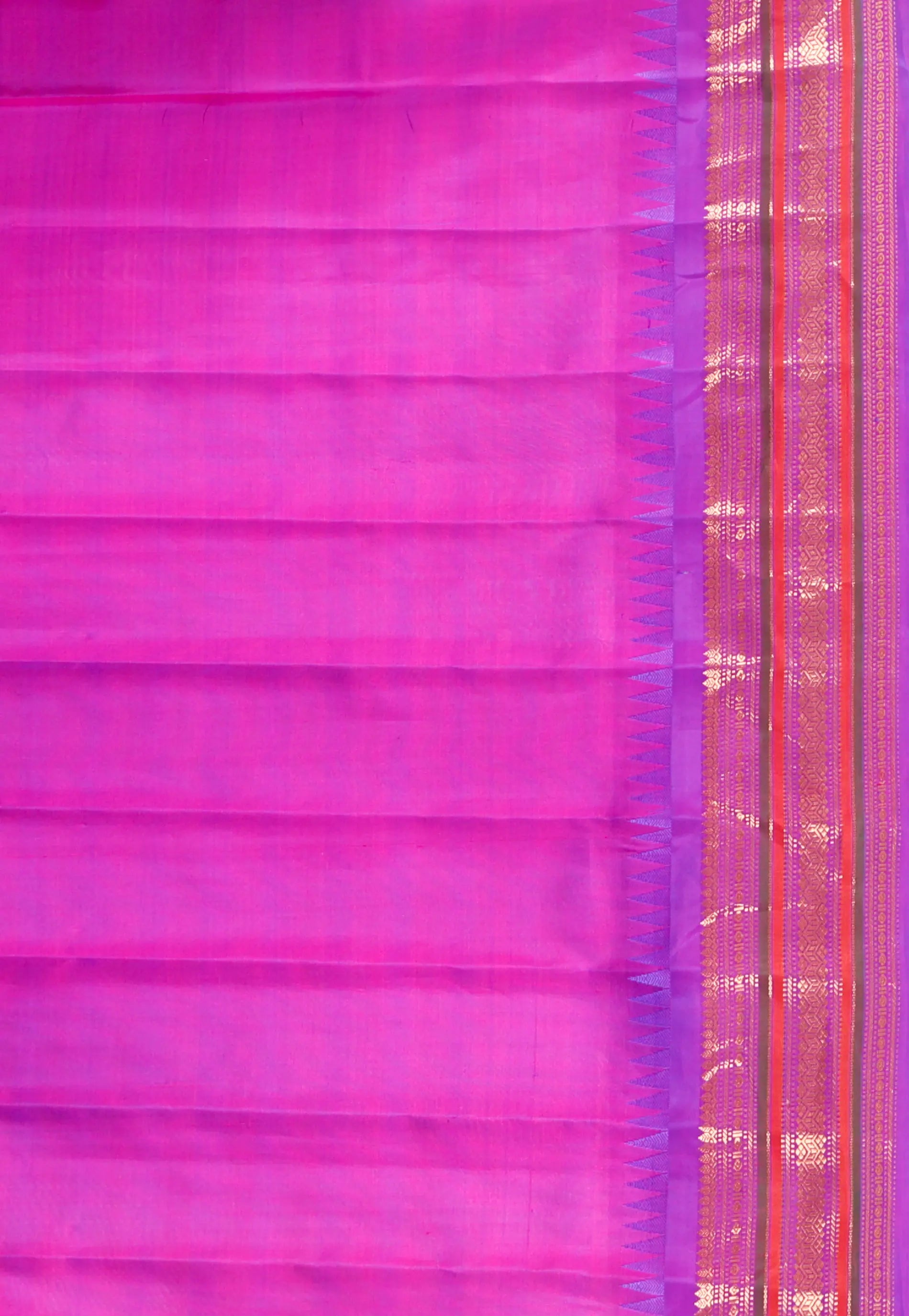 Beige with Purple Border Gadwal Pure Silk Saree With Blouse Piece