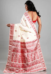 Off White Baluchari Pure Silk Saree with Blouse Piece - Adi Akshoy & Co.