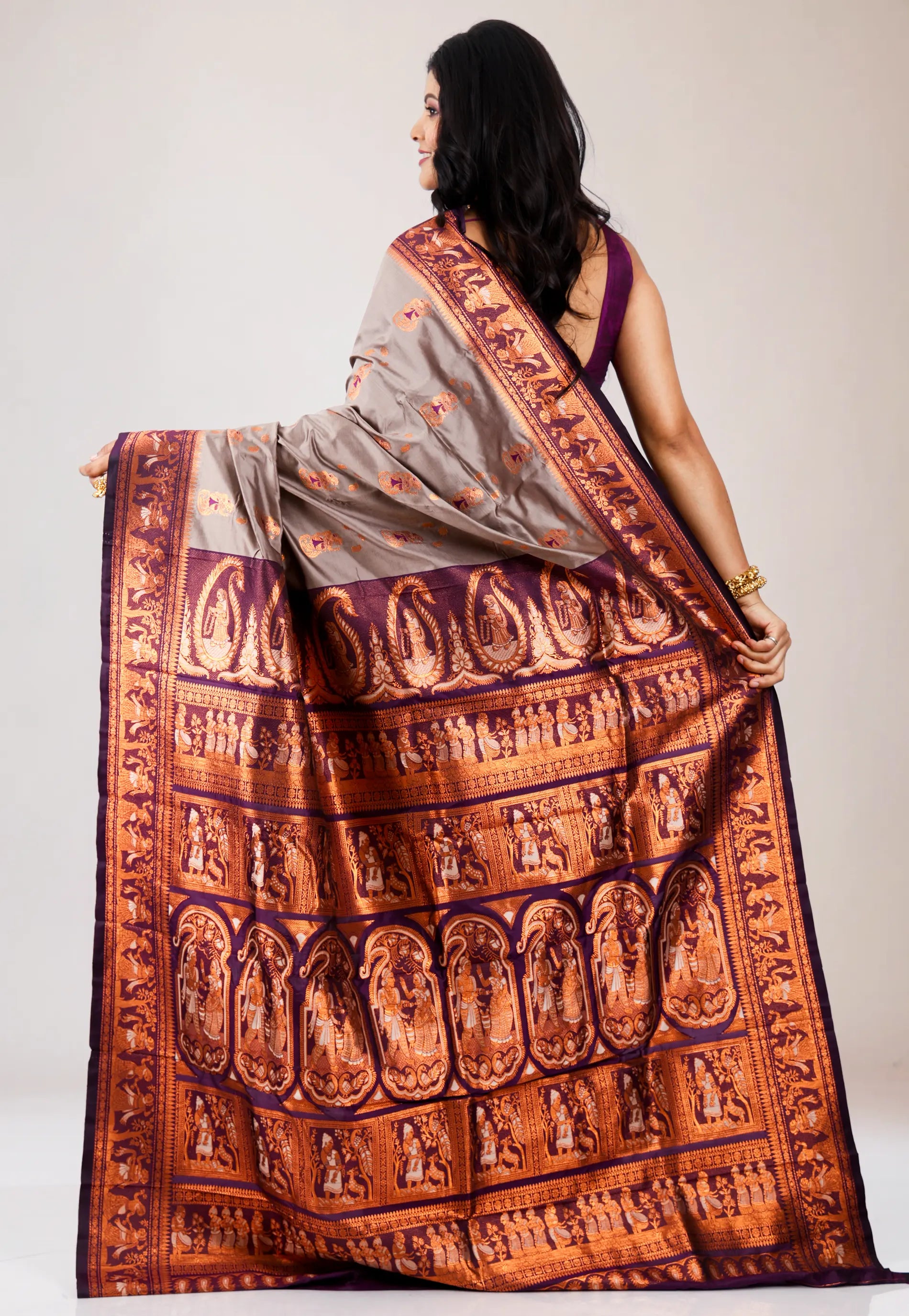 Grey Baluchari Silk Saree with Blouse Piece