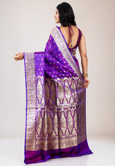 Purple Wedding Banarasi Pure Silk Saree with Blouse Piece