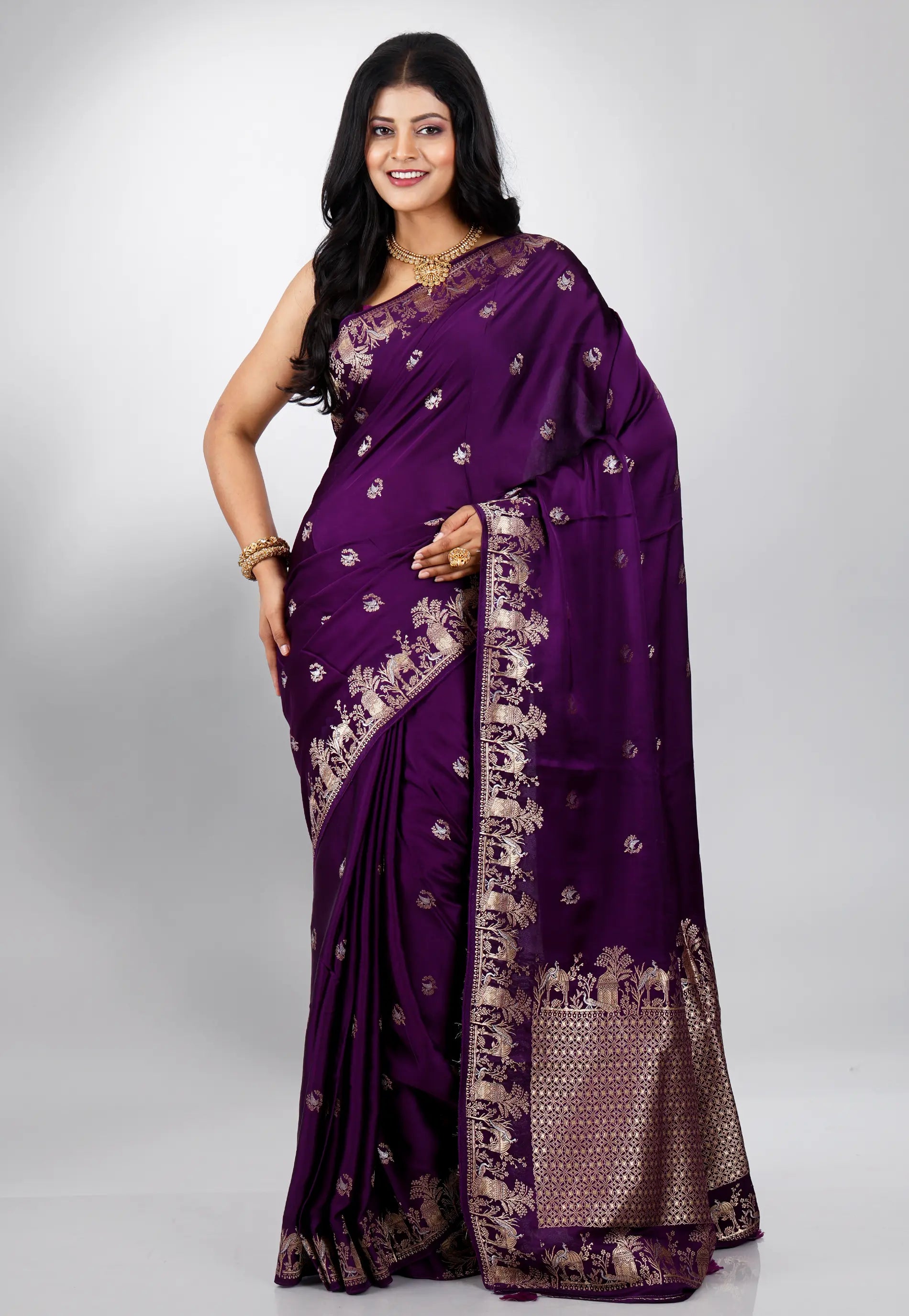 Purple Mashru Silk Saree with Blouse Piece