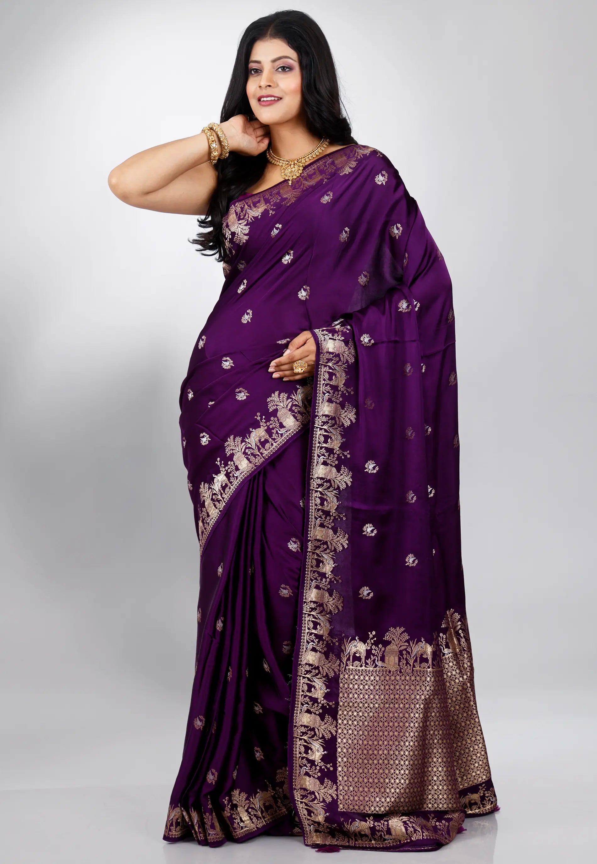 Purple Mashru Silk Saree with Blouse Piece