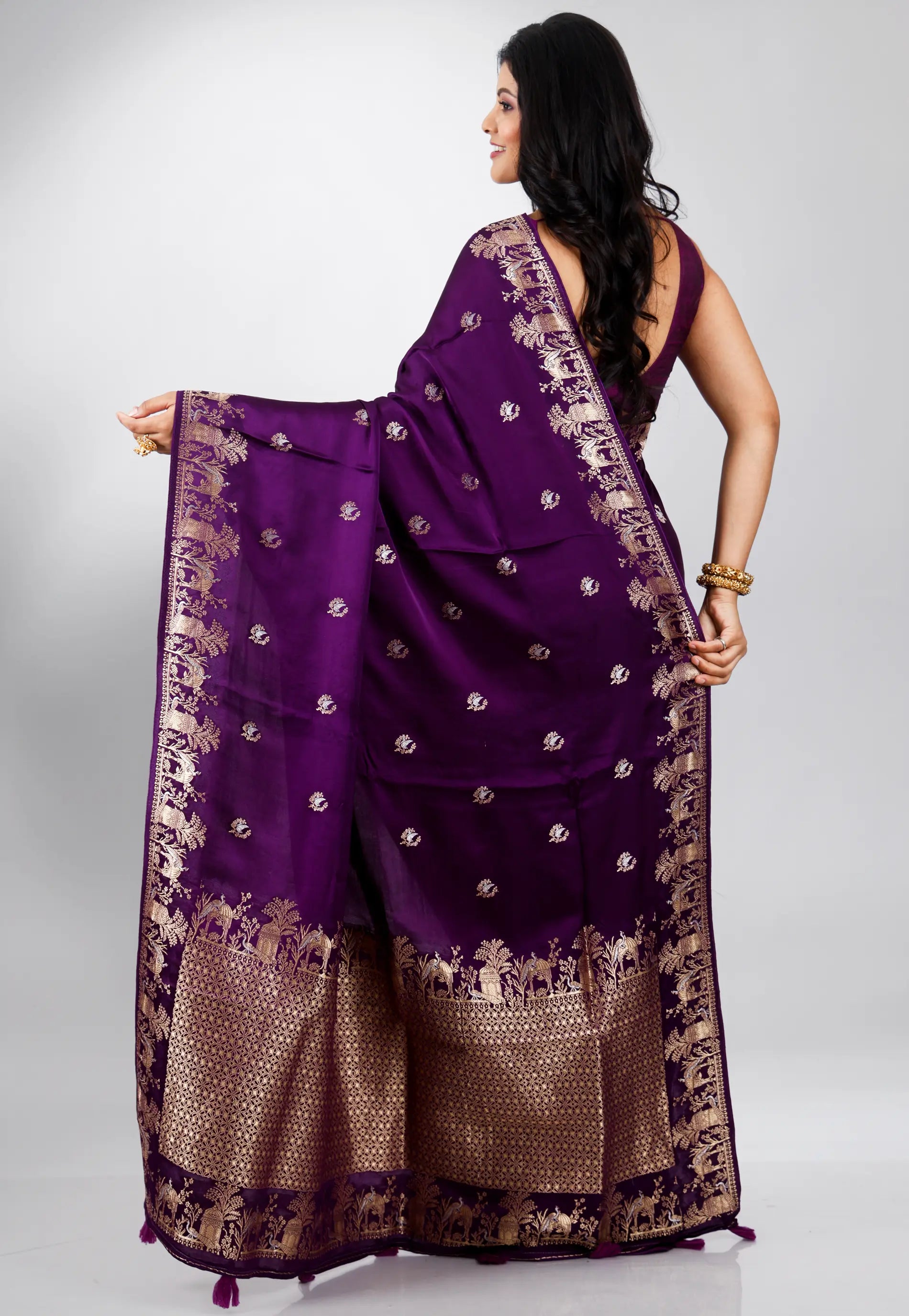 Purple Mashru Silk Saree with Blouse Piece