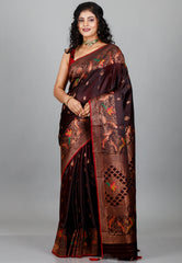 Dark shades of Brown Mashru Silk Saree with blouse Piece