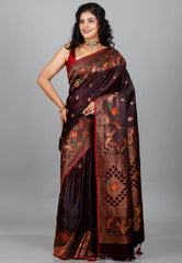 Dark Shades of Brown Mashru Silk Saree with blouse Piece