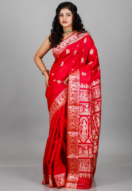Red Baluchari Pure Silk Saree with Blouse Piece