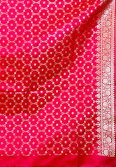 Vibrant Shades of Red with Rani Border Wedding Banarasi Silk Saree with Blouse Piece