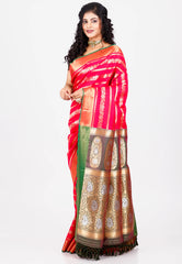 Rani with Orange Border Katan Silk Saree With Blouse Piece
