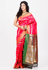Rani with Orange Border Katan Silk Saree With Blouse Piece