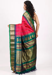 Red with Green Border Gadwal Pure Silk Saree With Blouse Piece