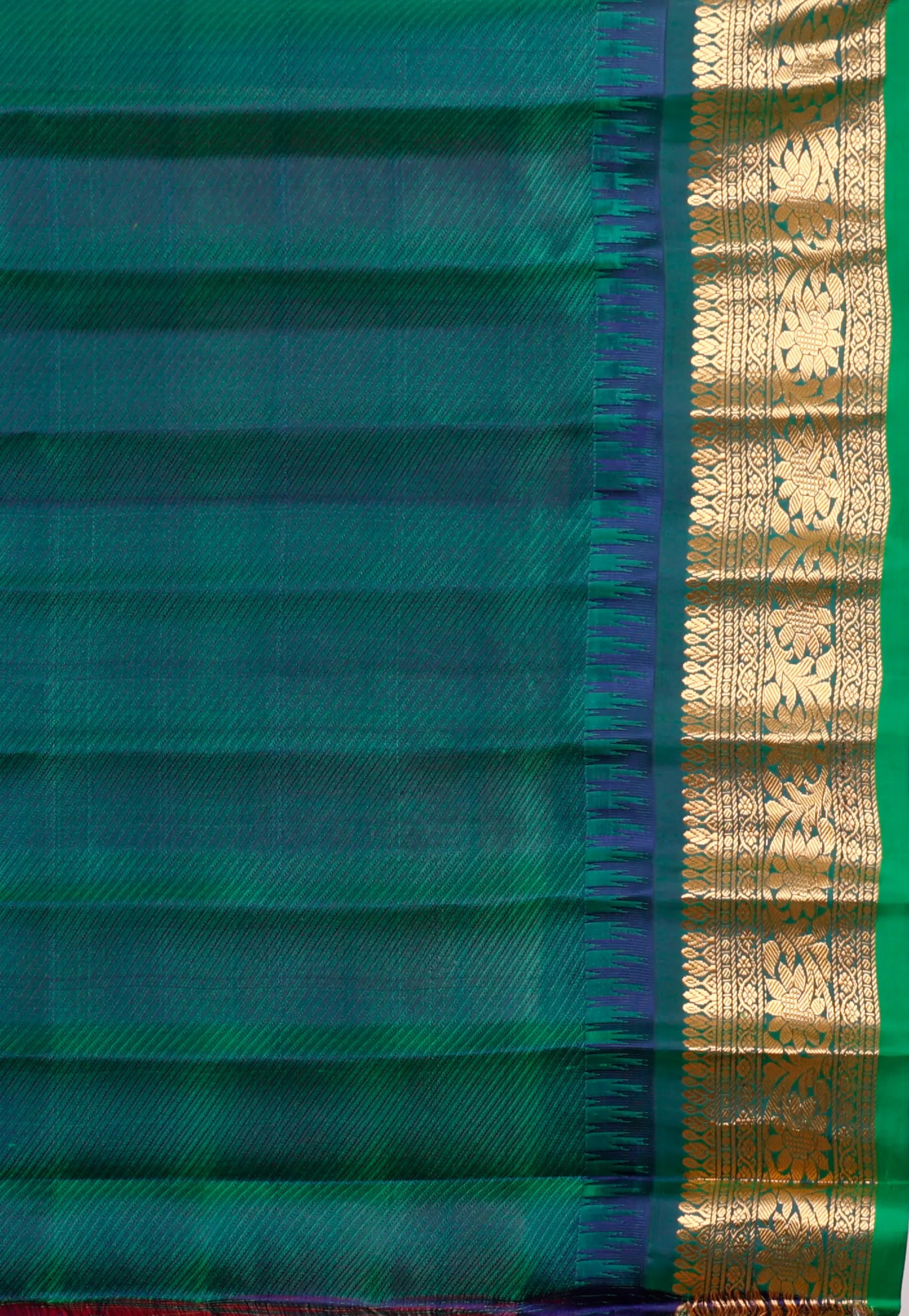 Red with Green Border Gadwal Pure Silk Saree With Blouse Piece