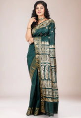 Bottle Green Baluchari Pure Silk Saree with Blouse Piece