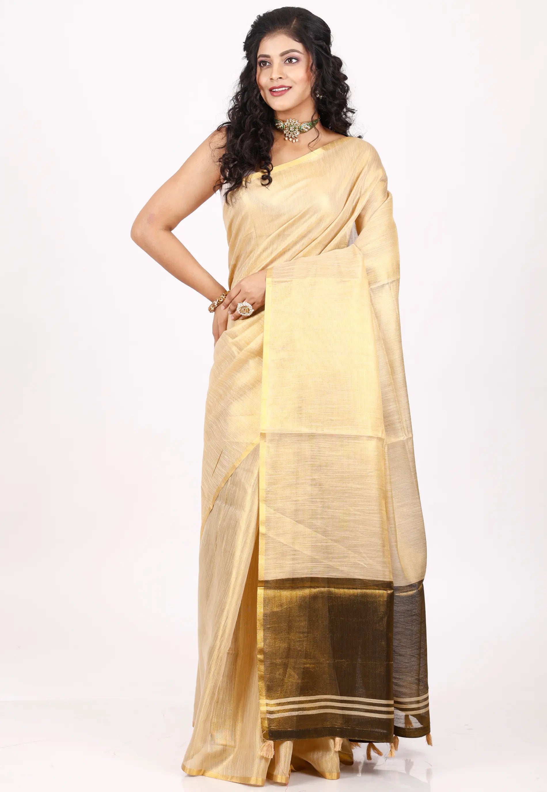 Beige Colour Tissue Silk Saree with Blouse Piece