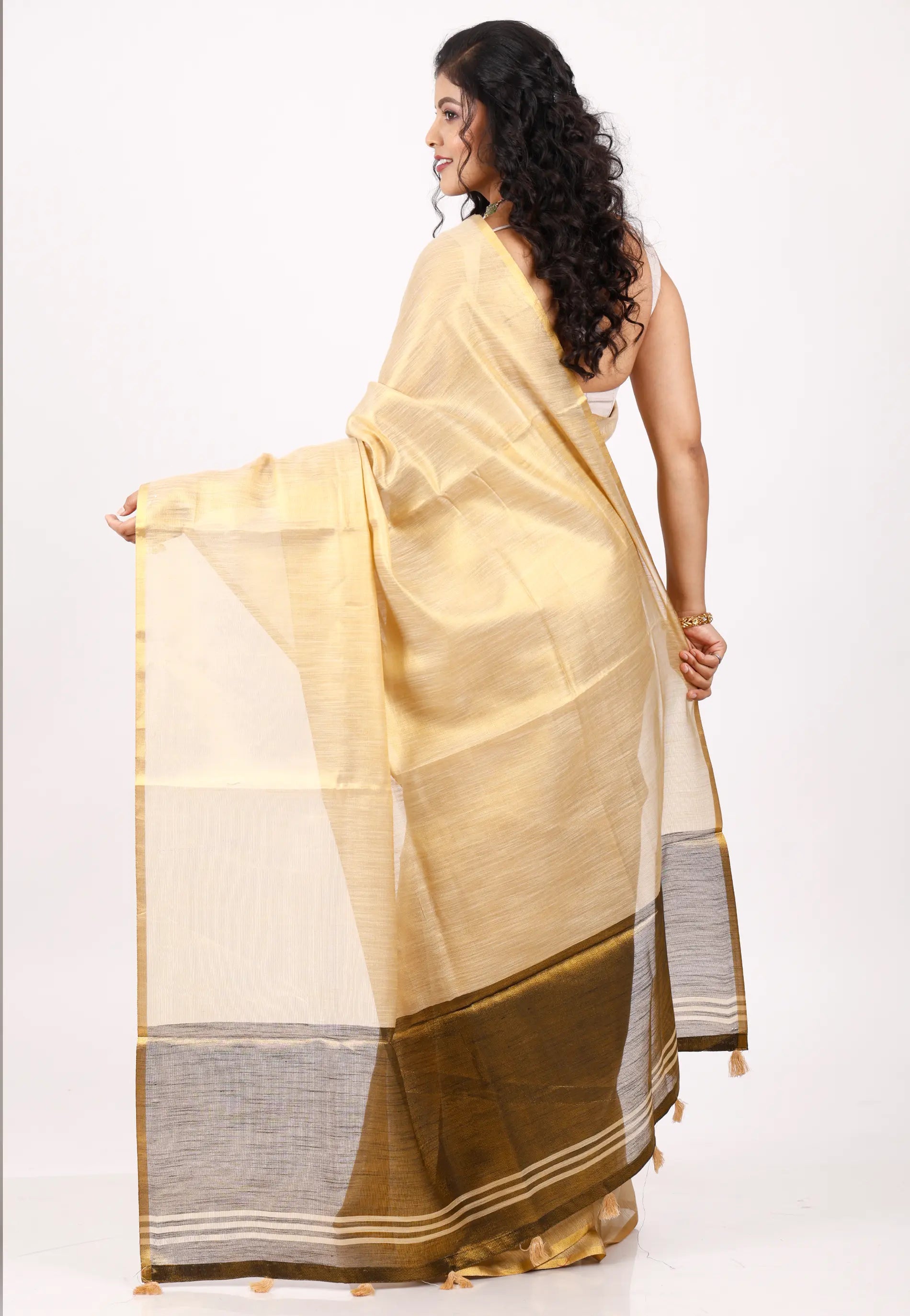 Beige Colour Tissue Silk Saree with Blouse Piece