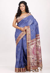 Feroza Blue Tussar Silk Saree with Blouse Piece