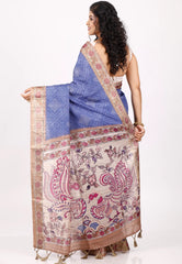 Feroza Blue Tussar Silk Saree with Blouse Piece