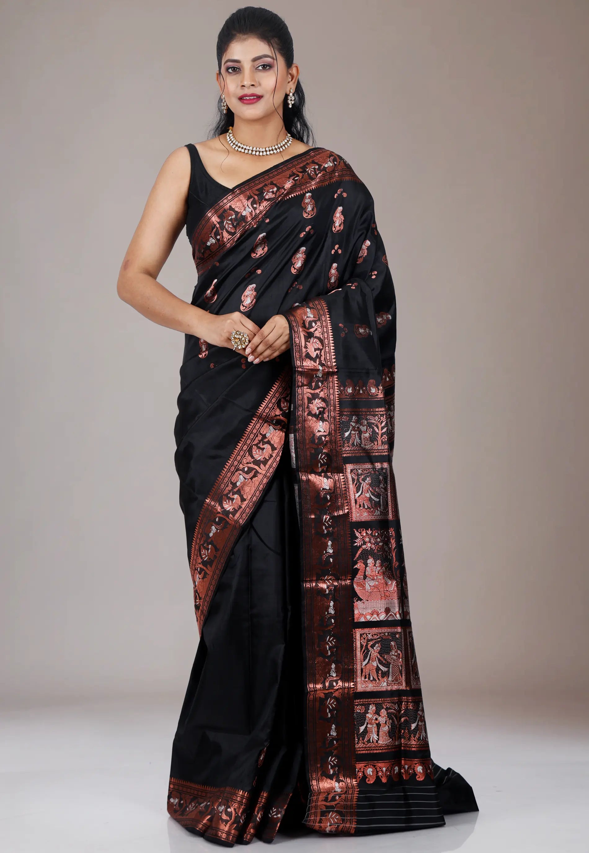 Black Baluchari Pure Silk Saree with Blouse Piece