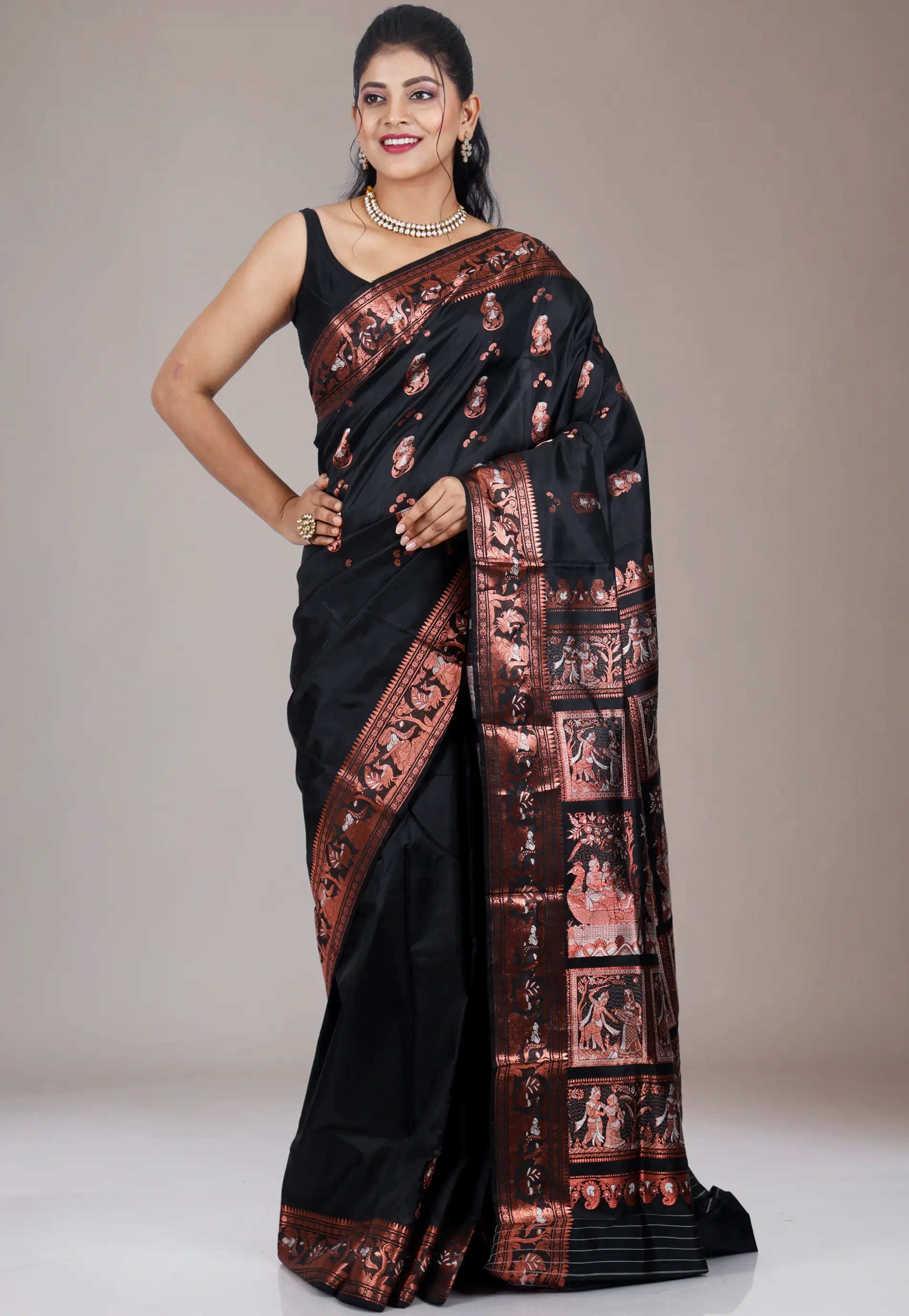 Black Baluchari Pure Silk Saree with Blouse Piece