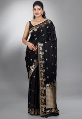 Black Mashru Silk Saree with Blouse Piece