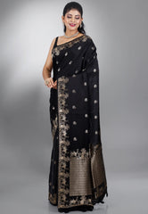 Black Mashru Silk Saree with Blouse Piece