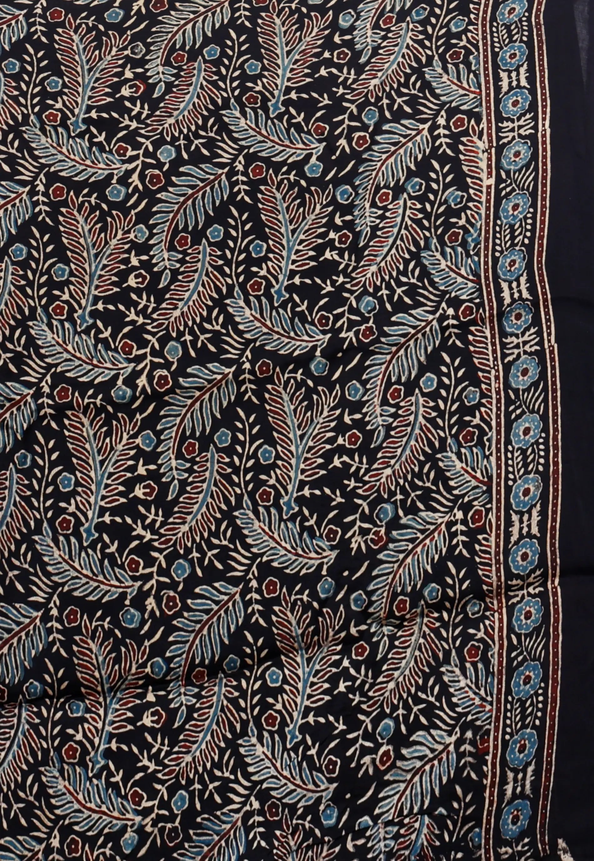 Black Ajrakh Print in Modal Silk Saree With Blouse Piece