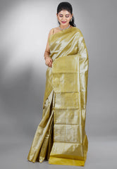 Lime Green Tissue Kanjivaram Silk Saree With Blouse Piece