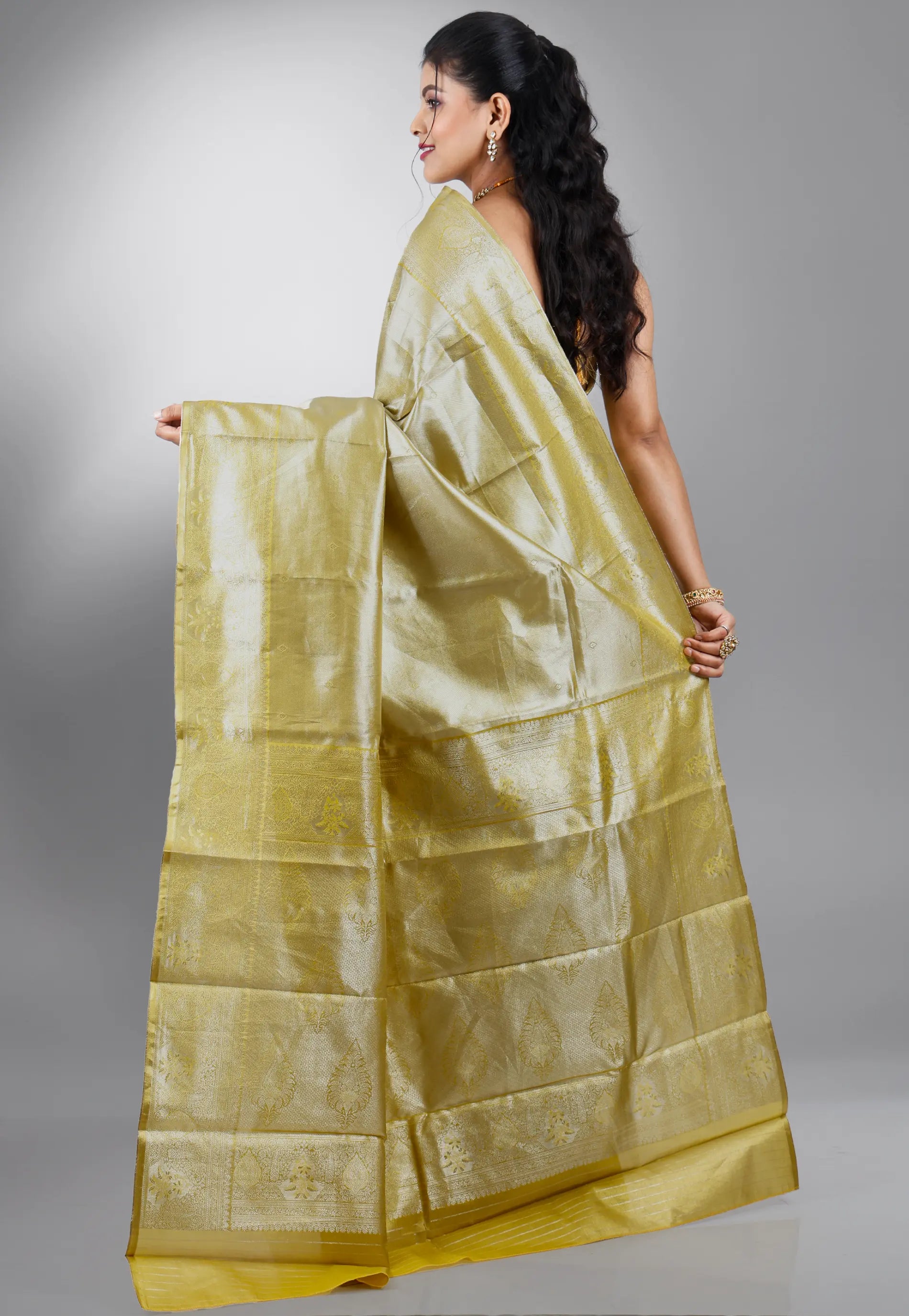 Lime Green Tissue Kanjivaram Silk Saree With Blouse Piece