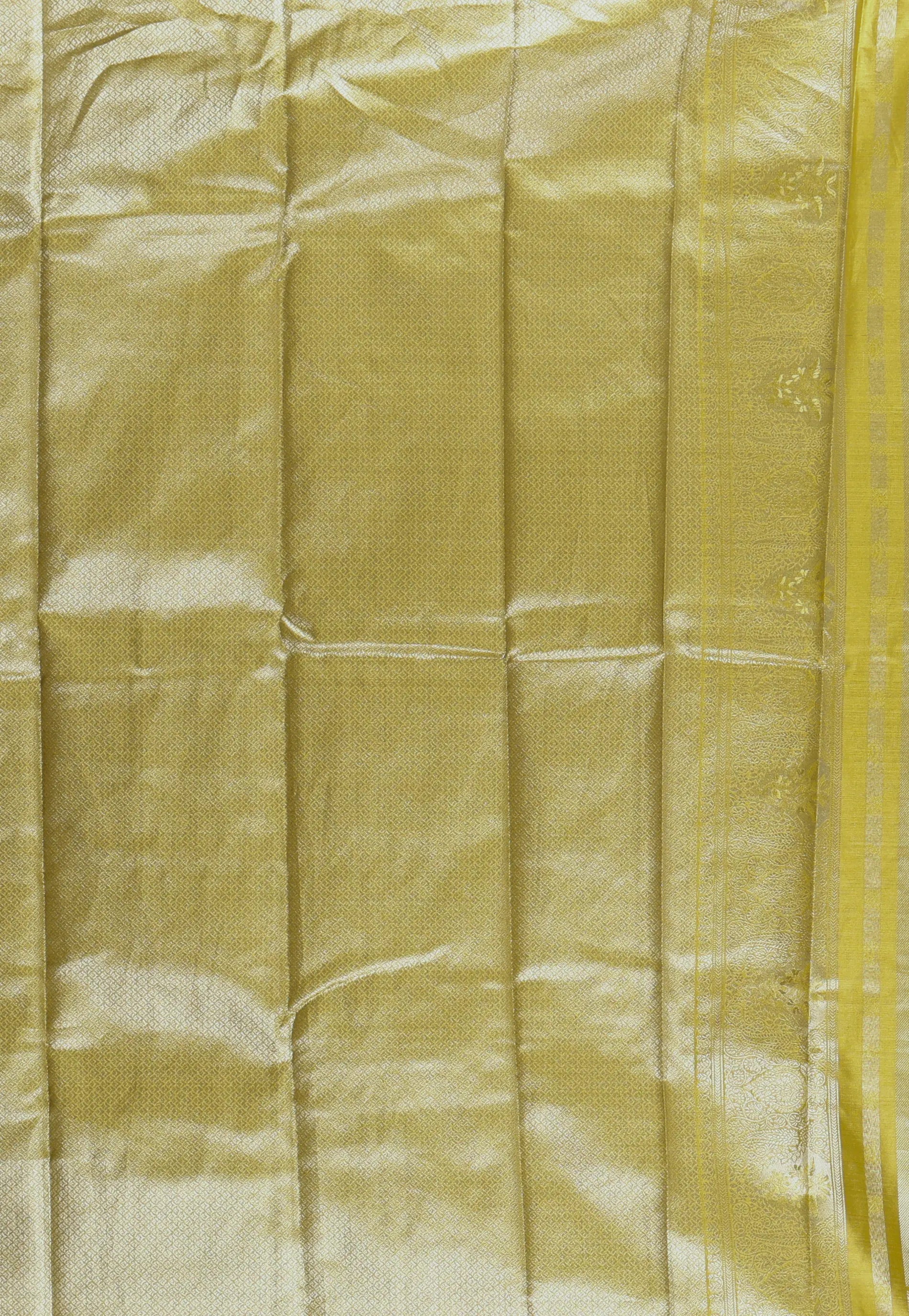 Lime Green Tissue Kanjivaram Silk Saree With Blouse Piece