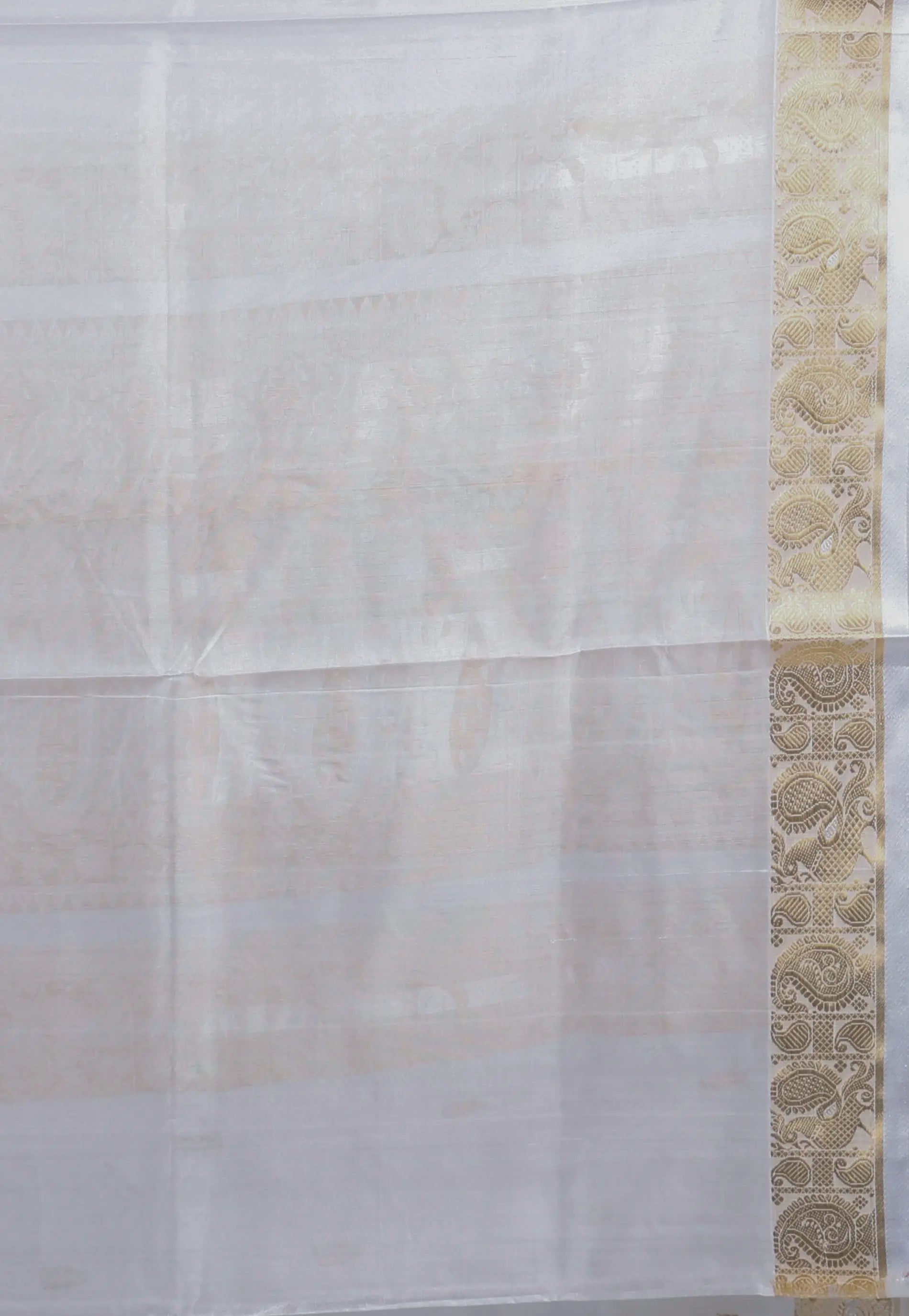 White with Golden Border Katan Silk Saree With Blouse Piece