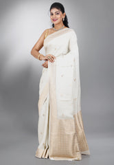 White Mashru Silk Saree with blouse Piece