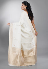 White Mashru Silk Saree with blouse Piece